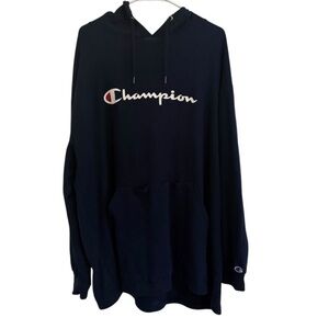 Champion Hoodie XXL 2XL Navy Blue Waffle Knit Pullover Sweatshirt Big Logo